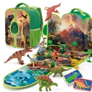 Green Dinosaur Playset Backpack with Fold-Out Playmat and Figures - Kids Toys